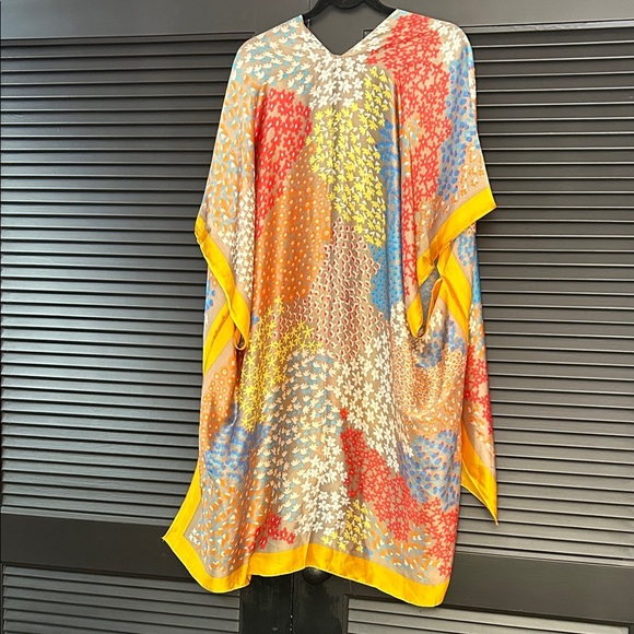 Multicolor Silky Boho Floral Kimono with Golden Yellow Accents O/S - Picture 8 of 11